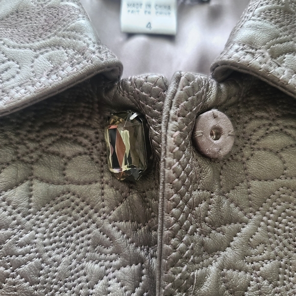 Peter Nygard Leather Crystal Snap Front Pewter Crop Jacket Sz 4 - Picture 12 of 13